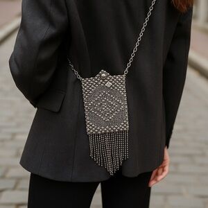 SG Liquid Metal by Sergio Gutierrez mini mesh pendant purse w/ fringe